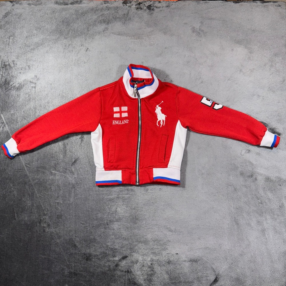 Ralph Lauren Big Pony England Track Jacket Red White Blue Kids Size 4 Full Zip